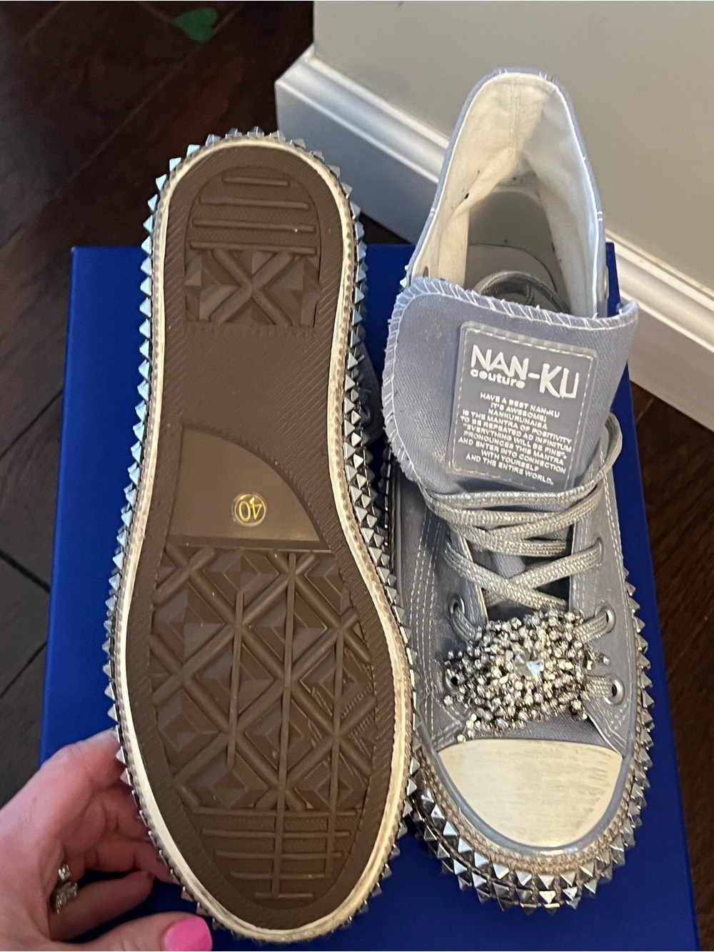 Nan-Ku Couture Silver Studded Low-Top Sneakers
